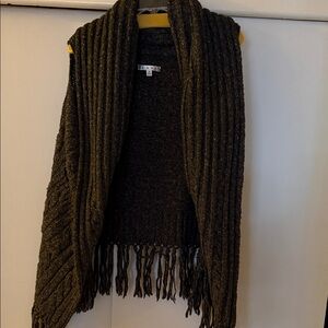 CAbi Charcoal Fringe Cardigan Vest